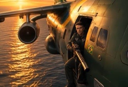 Flávio utilizou IA para divulgar vídeo em que aparece como artilheiro que ataca barcos de facções criminosas -  (crédito: Reprodução/Instagram pessoal) -Flávio utilizou IA para divulgar vídeo em que aparece como artilheiro que ataca barcos de facções criminosas -  (crédito: Reprodução/Instagram pessoal)