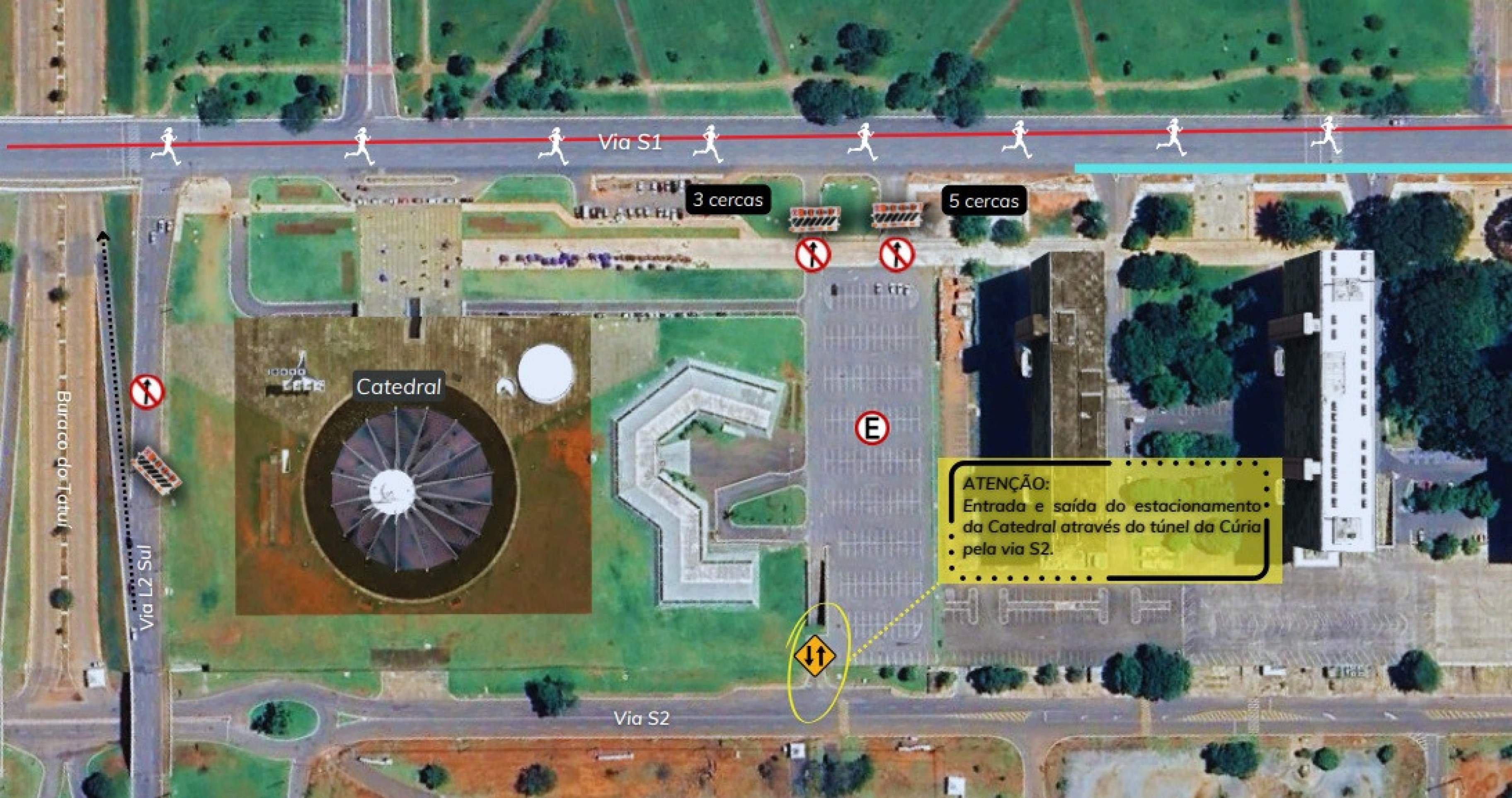 O estacionamento da Catedral de Bras&iacute;lia ser&aacute; permitido apenas pelo t&uacute;nel da C&uacute;ria, na Via S2
