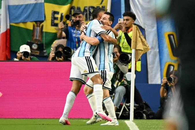 Messi comemorando gol da Argentina sobre Cabo Verde -  (crédito:  CHANDAN KHANNA / AFP)       )