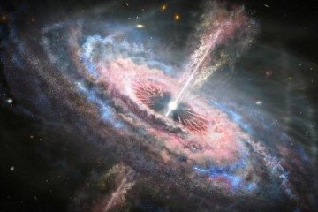 Um quasar emite quantidades excepcionais de energia gerada pela mat&eacute;ria que cai em um buraco negro supermassivo -  (crédito: NASA, ESA, Joseph Olmsted (STScI))