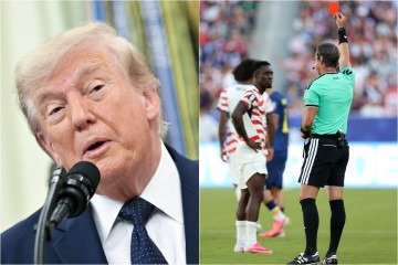 .Trump pediu a 'revisão' do cartão vermelho dado a Folarin Bolagun -  (crédito: Mandel Ngan/AFP, Charlotte Wilson / GETTY IMAGES NORTH AMERICA / Getty Images via AFP)