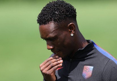 O atacante da seleção dos Estados Unidos, Folarin Balogun, durante sessão de treinamento       -  (crédito:  AFP) -O atacante da seleção dos Estados Unidos, Folarin Balogun, durante sessão de treinamento       -  (crédito:  AFP)