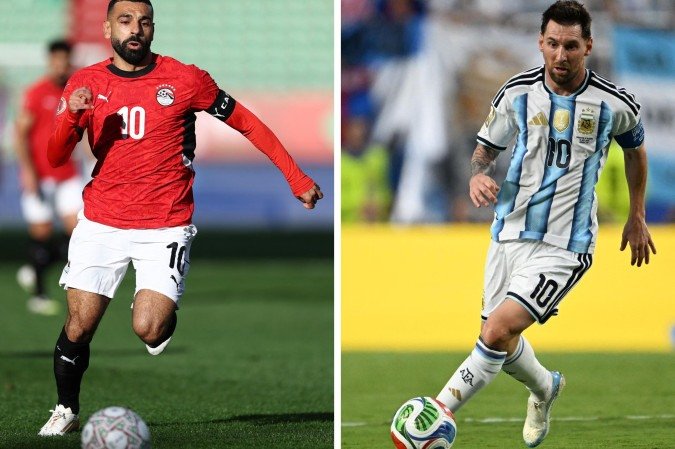 (COMBO) This combination of file photo created on July 5, 2026, shows Egypt's forward #10 Mohamed Salah in Agadir on January 5, 2026 (L); and Argentina's forward #10 Lionel Messi in Kansas City on June 16, 2026. Argentina and Egypt will meet in a 2026 World Cup round of 16 football at the Atlanta Stadium in Atlanta on July 7, 2026. (Photo by Franck FIFE and Roberto SCHMIDT / AFP)
- (crédito: AFP) (COMBO) This combination of file photo created on July 5, 2026, shows Egypt's forward #10 Mohamed Salah in Agadir on January 5, 2026 (L); and Argentina's forward #10 Lionel Messi in Kansas City on June 16, 2026. Argentina and Egypt will meet in a 2026 World Cup round of 16 football at the Atlanta Stadium in Atlanta on July 7, 2026. (Photo by Franck FIFE and Roberto SCHMIDT / AFP)
- (crédito: AFP)