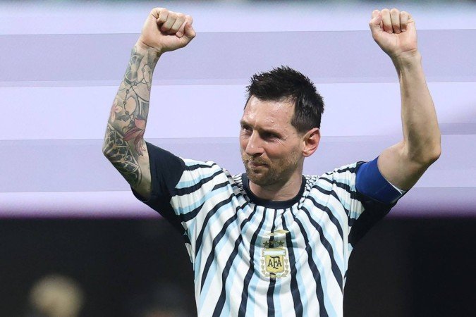 Messi comemorando classificação da Argentina sobre o Egito        -  (crédito:  Odd ANDERSEN / AFP)       )