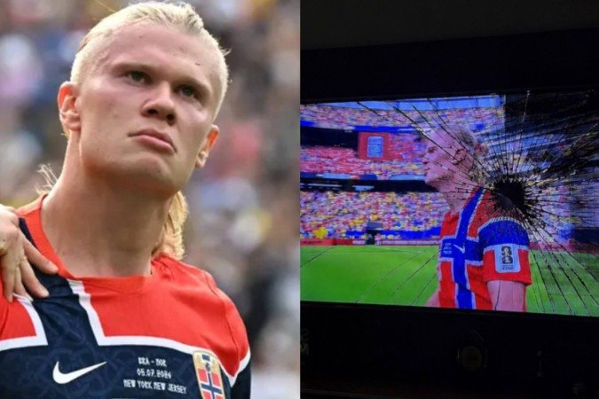 Haaland toma atitude após influencer brasileiro quebrar TV durante jogo - (crédito: Reprodução/Instagram) Haaland toma atitude após influencer brasileiro quebrar TV durante jogo - (crédito: Reprodução/Instagram)