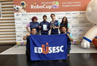 Brasilienses conquistam título mundial da RoboCupJunior 2026 na Coreia do Sul -  (crédito: EduSesc/Divulgação) -Brasilienses conquistam título mundial da RoboCupJunior 2026 na Coreia do Sul -  (crédito: EduSesc/Divulgação)