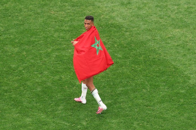 HOUSTON, TEXAS - JULY 04: Soufiane Rahimi #9 of Morocco celebrates after the 3-0 victory during the FIFA World Cup 2026 Round of 16 match between Canada and Morocco at Houston Stadium on July 04, 2026 in Houston, Texas. Lars Baron/Getty Images/AFP (Photo by Lars Baron / GETTY IMAGES NORTH AMERICA / Getty Images via AFP)
- (crédito: Lars Baron/AFP) HOUSTON, TEXAS - JULY 04: Soufiane Rahimi #9 of Morocco celebrates after the 3-0 victory during the FIFA World Cup 2026 Round of 16 match between Canada and Morocco at Houston Stadium on July 04, 2026 in Houston, Texas. Lars Baron/Getty Images/AFP (Photo by Lars Baron / GETTY IMAGES NORTH AMERICA / Getty Images via AFP)
- (crédito: Lars Baron/AFP)