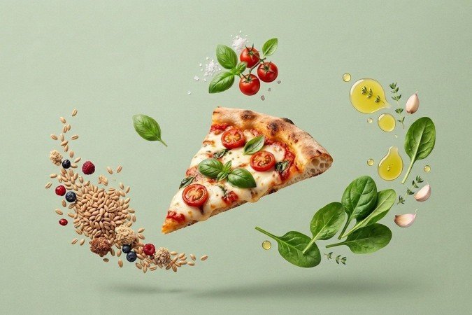 Ingredientes frescos e nutritivos, como vegetais e grãos, são fundamentais para transformar a pizza em uma refeição saudável e equilibrada, destacam especialistas - (crédito: Flow) Ingredientes frescos e nutritivos, como vegetais e grãos, são fundamentais para transformar a pizza em uma refeição saudável e equilibrada, destacam especialistas - (crédito: Flow)