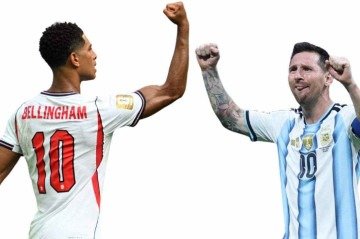 Bellingham e Messi carregaram as esperanças das camisas 10 de Inglaterra e Argentina na semifinal de Atlanta - (crédito: Roberto Schmidt e Thomas Coex/AFP) Bellingham e Messi carregaram as esperanças das camisas 10 de Inglaterra e Argentina na semifinal de Atlanta - (crédito: Roberto Schmidt e Thomas Coex/AFP)