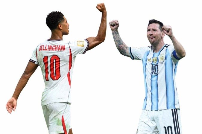 Bellingham e Messi carregaram as esperanças das camisas 10 de Inglaterra e Argentina na semifinal de Atlanta -  (crédito: Roberto Schmidt e Thomas Coex/AFP)