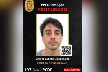 Após a expedição do mandado, equipes da PCDF realizaram buscas em endereços conhecidos, mas André Zaparoli Seccadio não foi localizado e permanece foragido - (crédito: PCDF/Divulgação) Após a expedição do mandado, equipes da PCDF realizaram buscas em endereços conhecidos, mas André Zaparoli Seccadio não foi localizado e permanece foragido - (crédito: PCDF/Divulgação)