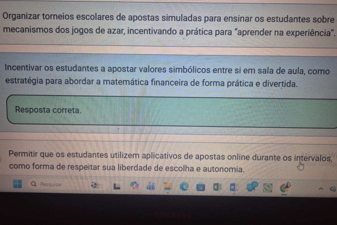 Resposta dita como correta 