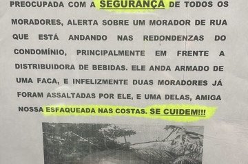 Aviso alertando sobre a presença do homem armado havia sido colocado nas redondezas de Taguatinga - (crédito: PMDF) Aviso alertando sobre a presença do homem armado havia sido colocado nas redondezas de Taguatinga - (crédito: PMDF)