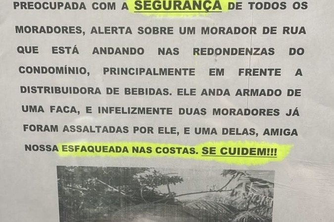Aviso alertando sobre a presença do homem armado havia sido colocado nas redondezas de Taguatinga - (crédito: PMDF) Aviso alertando sobre a presença do homem armado havia sido colocado nas redondezas de Taguatinga - (crédito: PMDF)