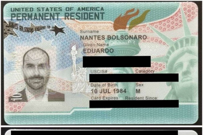 Imagem do visto permanente de Eduardo: filho do ex-presidente está nos EUA desde o início deste ano - (crédito: Imagem cedida) Imagem do visto permanente de Eduardo: filho do ex-presidente está nos EUA desde o início deste ano - (crédito: Imagem cedida)