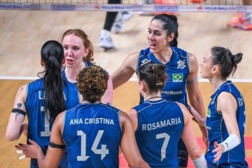 Seleção Brasileira Feminina nas quartas de final do VNL contra o Japão. - (crédito: reprodução/@volleyballworld) Seleção Brasileira Feminina nas quartas de final do VNL contra o Japão. - (crédito: reprodução/@volleyballworld)