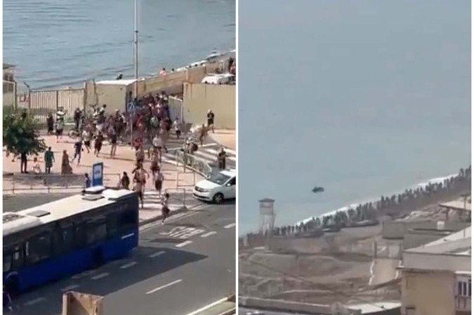 Imigrantes em Ceuta, na Espanha - (crédito: Reprodução/X/@reporterenato/@visegrad24) Imigrantes em Ceuta, na Espanha - (crédito: Reprodução/X/@reporterenato/@visegrad24)