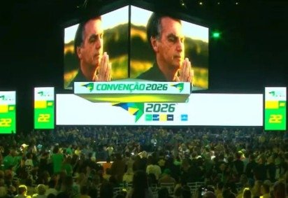 Evento do PL em SC contou com voz e imagens de Jair Bolsonaro -  (crédito: YouTube/Reprodução)
