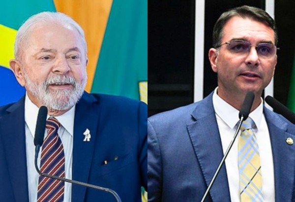 Na consulta estimulada, Flávio soma 33,5% das intenções de votos, e Lula, 32% -  (crédito: Ricardo Stuckert/PR/Jefferson Rudy/Agência Senado)