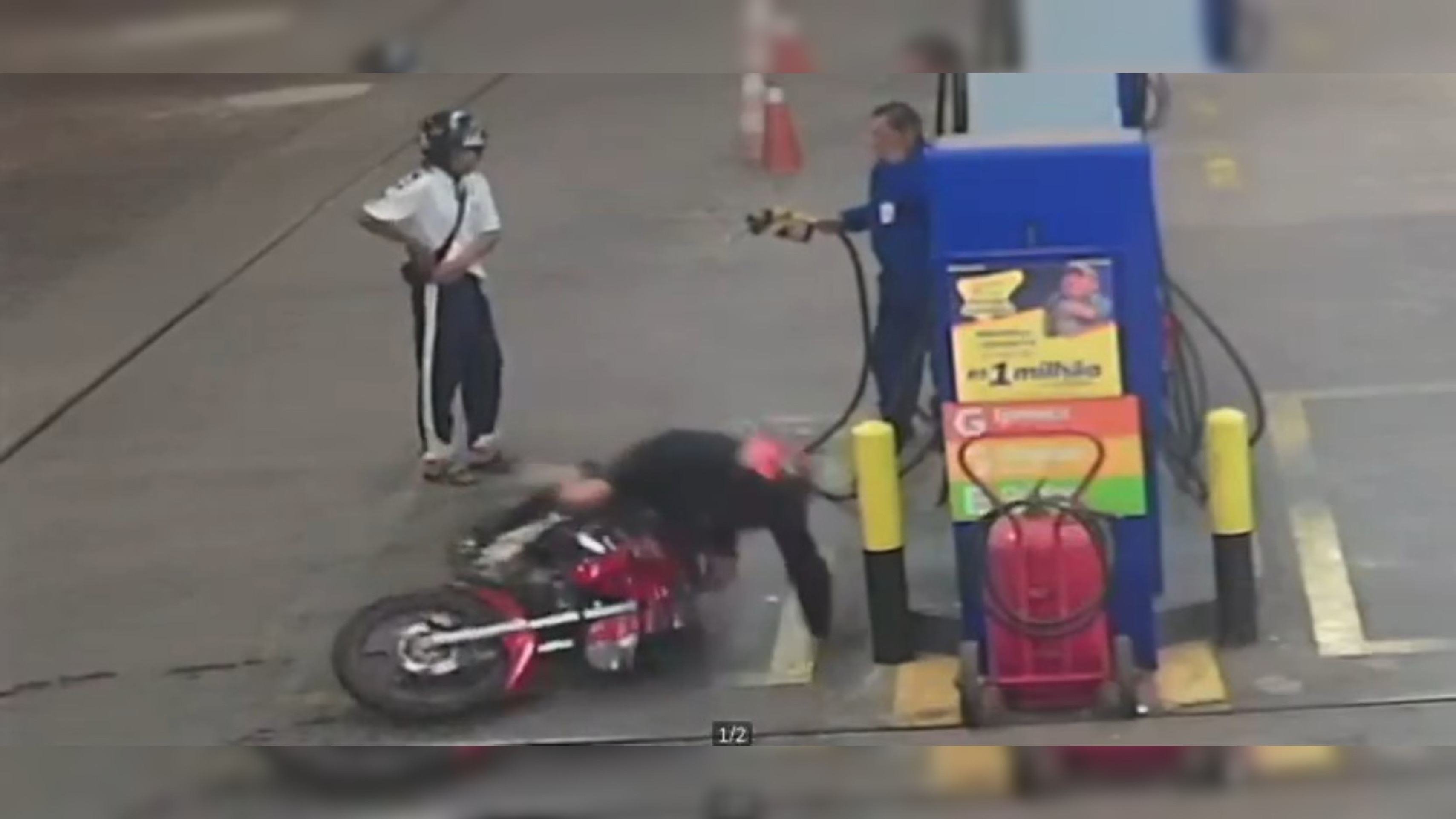 Ladrões escorregam na gasolina durante roubo a posto em Ceilândia
