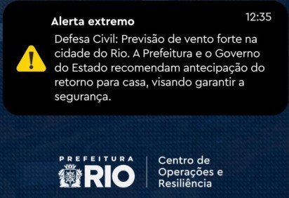 Alerta Extremo  -  (crédito: Reprodução: Redes Sociais da Defesa Civil do Rio de Janeiro )