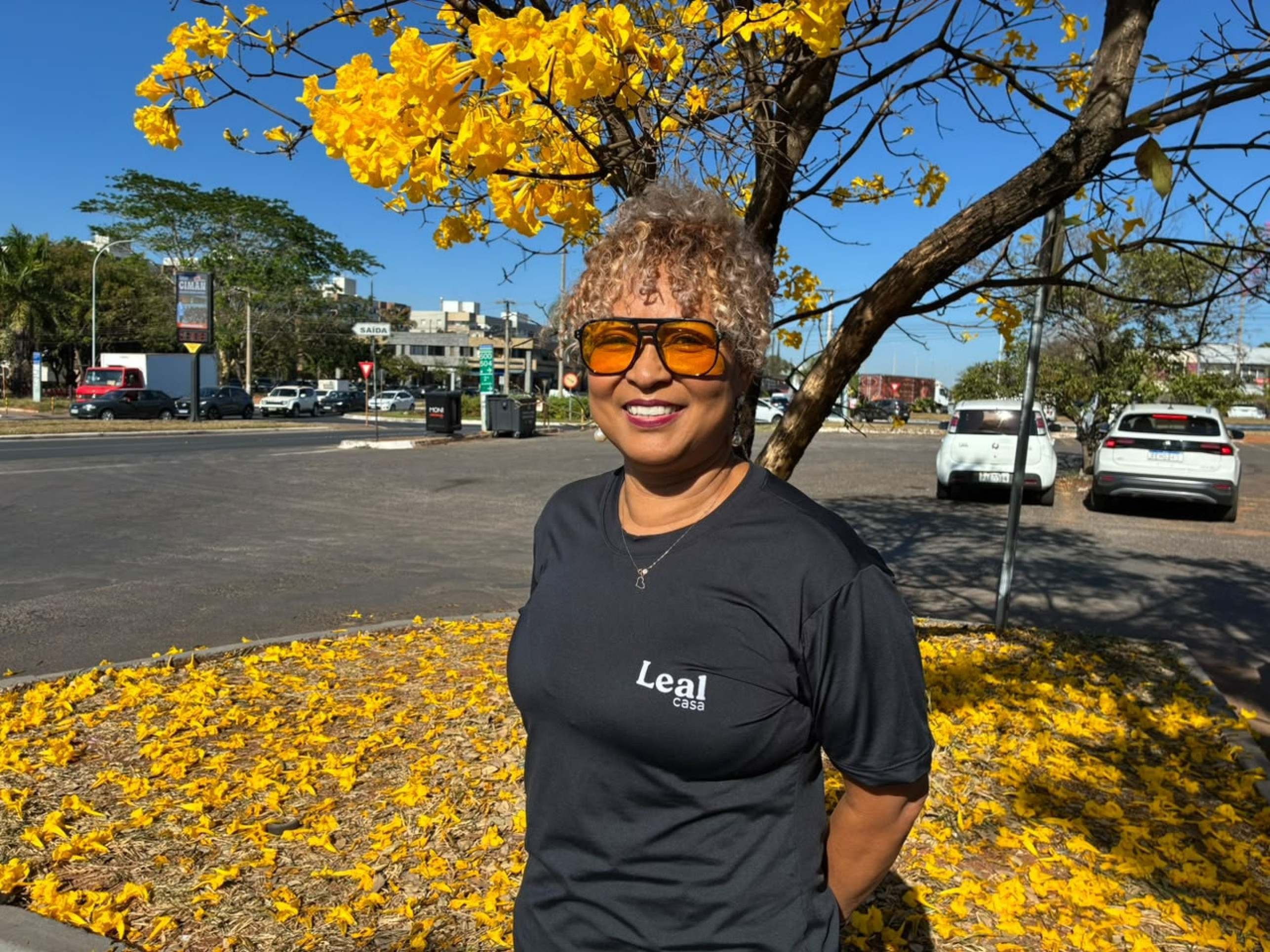 Carmem Moreira Nunes trabalha no Sudoeste, onde uma ip&ecirc; amarelo solit&aacute;rio chama a aten&ccedil;&atilde;o dos passantes 