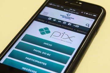 Site do Pix do Banco Central exibido em smartphone, sistema que se destaca pela alta confian&ccedil;a dos brasileiros conforme pesquisa -  (crédito: Marcello Casal Jr/Ag&ecirc;ncia Brasil)