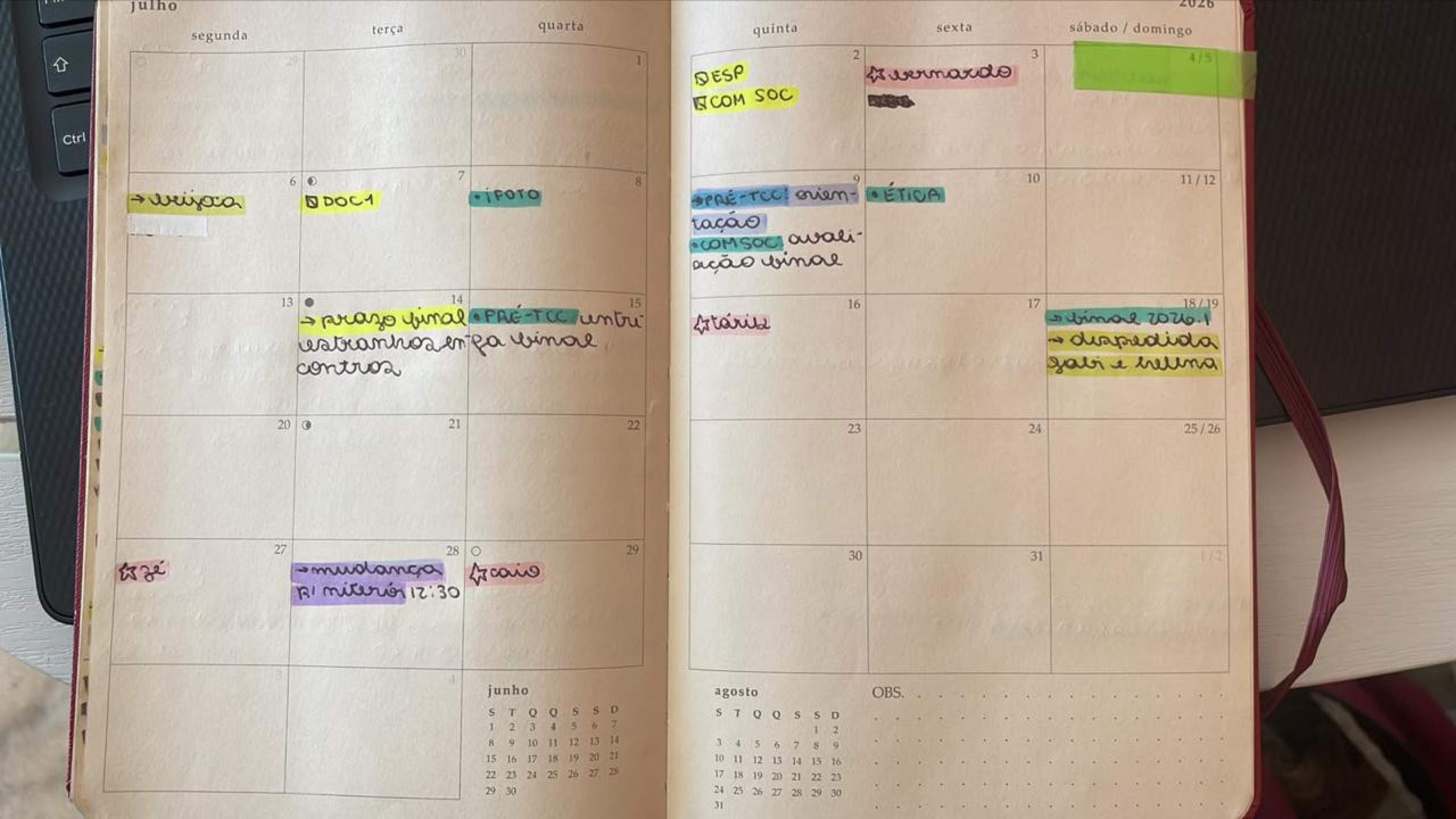 Helena Versiani organizou o pr&oacute;prio planner com cores e s&iacute;mbolos para dividir as tarefas 