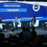Candidata a governadora do Distrito Federal em 2026, Celina Leão (PP), durante sabatina promovida pelo Correio Braziliense -  (crédito: Ed Alves / CB / DA Press)