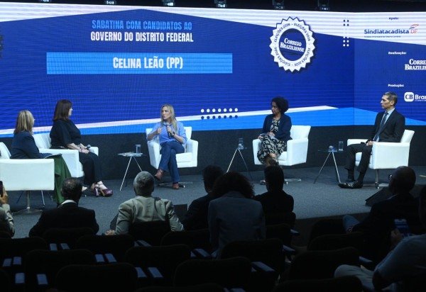 Candidata a governadora do Distrito Federal em 2026, Celina Leão (PP), durante sabatina promovida pelo Correio Braziliense -  (crédito: Ed Alves / CB / DA Press)