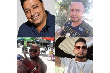 Trata-se de Gustavo Aurélio, Luiz Antônio Rodrigues, conhecido como Nego, André Ferreira, apelidado como Tarobá, e Gustavo Fernandes Graças, ex-secretário municipal da Prefeitura de São João da Aliança (GO). - (crédito: Material Cedido ao Correio) Trata-se de Gustavo Aurélio, Luiz Antônio Rodrigues, conhecido como Nego, André Ferreira, apelidado como Tarobá, e Gustavo Fernandes Graças, ex-secretário municipal da Prefeitura de São João da Aliança (GO). - (crédito: Material Cedido ao Correio)