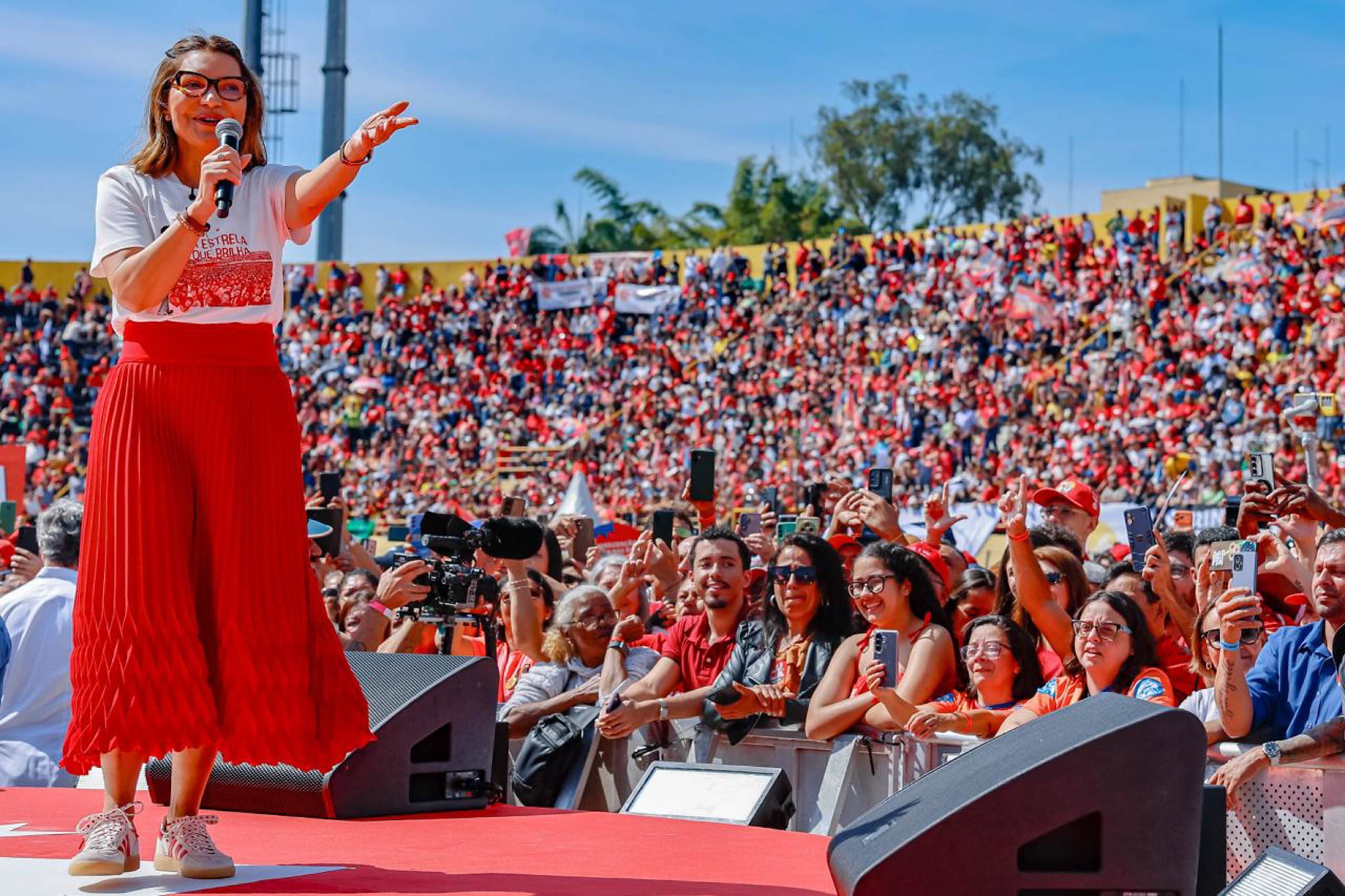 Janja no lançamento da campanha, no domingo -  (crédito: Ricardo Stuckert)