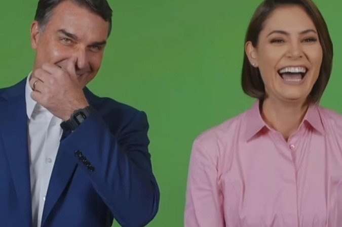 Flávio e Michelle brincam em gravação de vídeo de campanha - (crédito: Instagram pessoal) Flávio e Michelle brincam em gravação de vídeo de campanha - (crédito: Instagram pessoal)