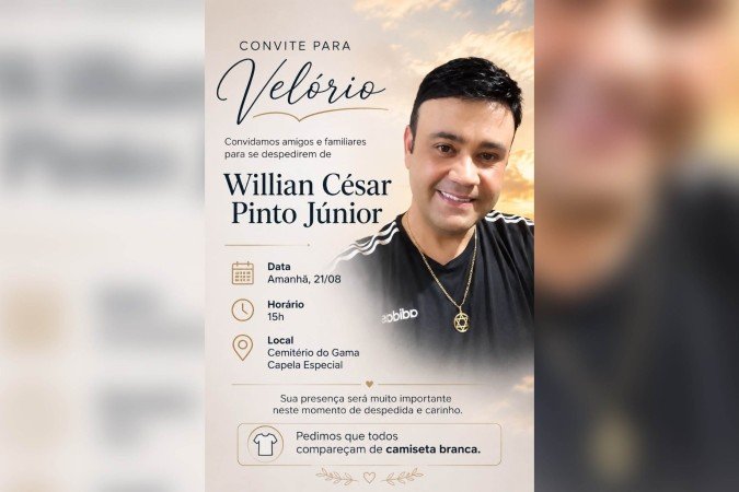 Velório será realizado a partir das 15h, no Cemitério do Gama, na Capela Especial - (crédito: Divulgação) Velório será realizado a partir das 15h, no Cemitério do Gama, na Capela Especial - (crédito: Divulgação)
