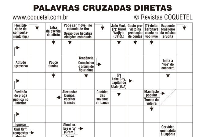 Credito: Coquetel/Divulgacao. Jogo Palavras Cruzadas Diretas. Publicar em 26/08/2026.
