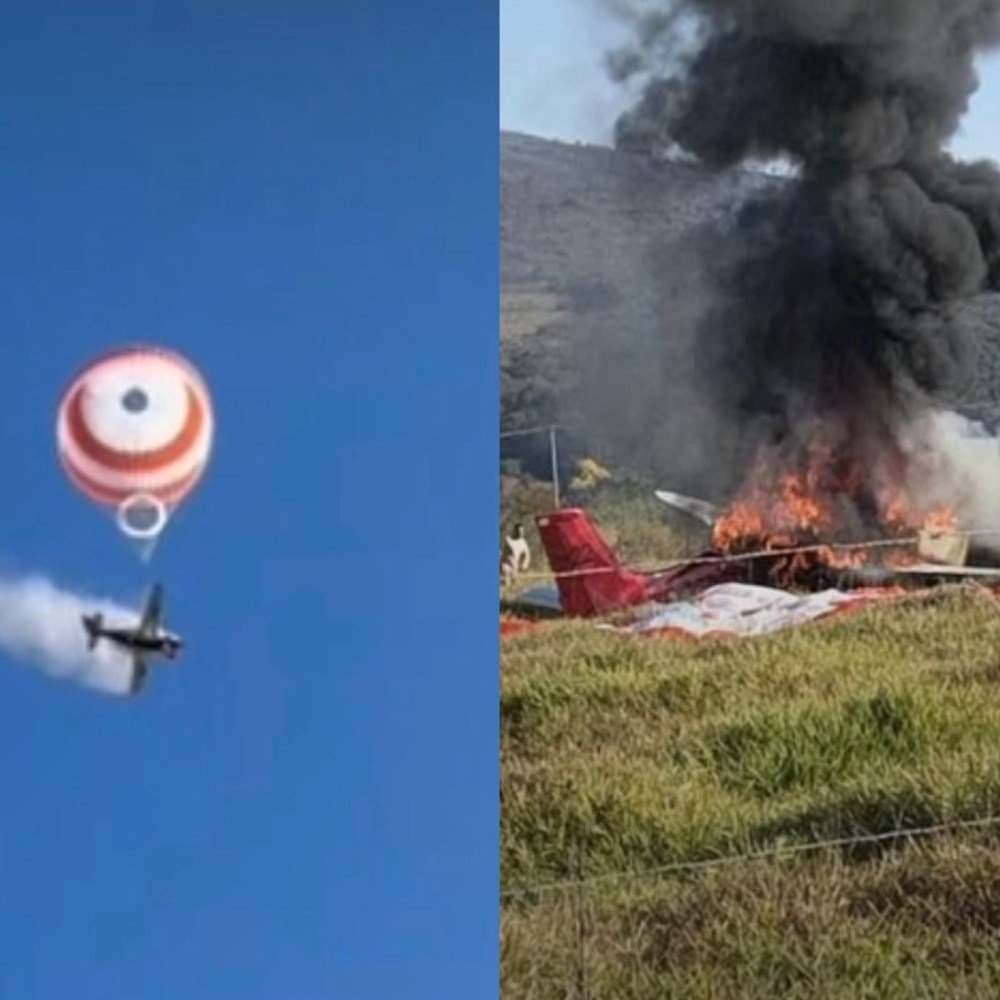 VÍDEO mostra momento em que avião monomotor cai e pega fogo na Grande BH