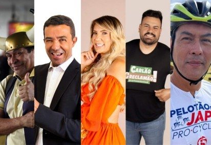 Os candidatos Silva Fotógrafo - O Corno (Agir), Scooby Ube (Republicanos), Preta Praiana (Democrata), Carlão Reclamão (Democrata) e Japa da Bike (Democrata) -  (crédito: Marcelo Ferreira/CB/D.A Press, Divulgação, Divulgação, Divulgação,Divulgação) -Os candidatos Silva Fotógrafo - O Corno (Agir), Scooby Ube (Republicanos), Preta Praiana (Democrata), Carlão Reclamão (Democrata) e Japa da Bike (Democrata) -  (crédito: Marcelo Ferreira/CB/D.A Press, Divulgação, Divulgação, Divulgação,Divulgação)