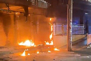 Homem teria ateado fogo em uma calçada logo no andar abaixo do restaurante -  (crédito: PMDF/Divulgação)