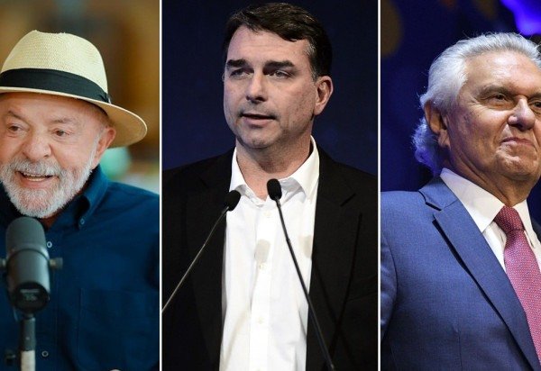 Lula, Fl&aacute;vio Bolsonaro e Ronaldo Caiado, candidatos em destaque na pesquisa BTG/Nexus sobre a corrida presidencial -  (crédito: Ricardo Stuckert, Minervino J&uacute;nior/CB/D.A.Press e Telmo Ximenes/CNC
)