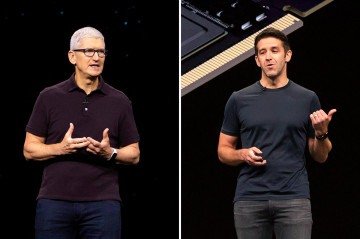 Esta montagem de fotos de arquivo, criada em 1º de setembro de 2026, mostra o ex-CEO da Apple, Tim Cook (à esquerda), em Cupertino, Califórnia, em 7 de setembro de 2022, e o atual, John Ternus, em San Jose, Califórnia, em 3 de junho de 2019. - (crédito: AFP) Esta montagem de fotos de arquivo, criada em 1º de setembro de 2026, mostra o ex-CEO da Apple, Tim Cook (à esquerda), em Cupertino, Califórnia, em 7 de setembro de 2022, e o atual, John Ternus, em San Jose, Califórnia, em 3 de junho de 2019. - (crédito: AFP)