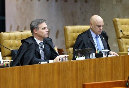 Ministros André Mendonça e Alexandre de Moraes em Sessão plenária do STF - 20/08/2026
 -  (crédito: Gustavo Moreno/STF)