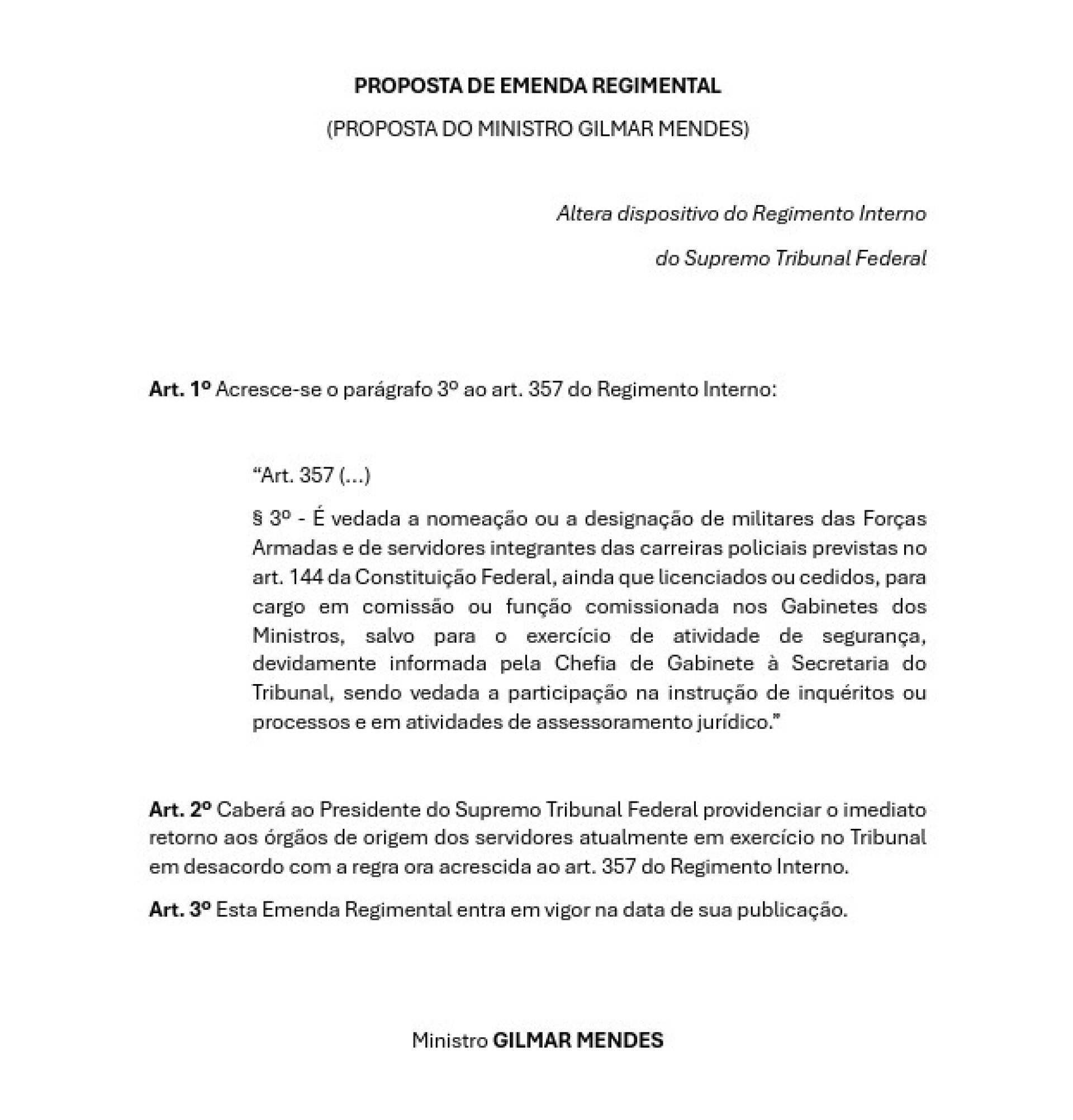 Proposta de altera&ccedil;&atilde;o no regimento interno do STF apresentada neste s&aacute;bado por Gilmar Mendes