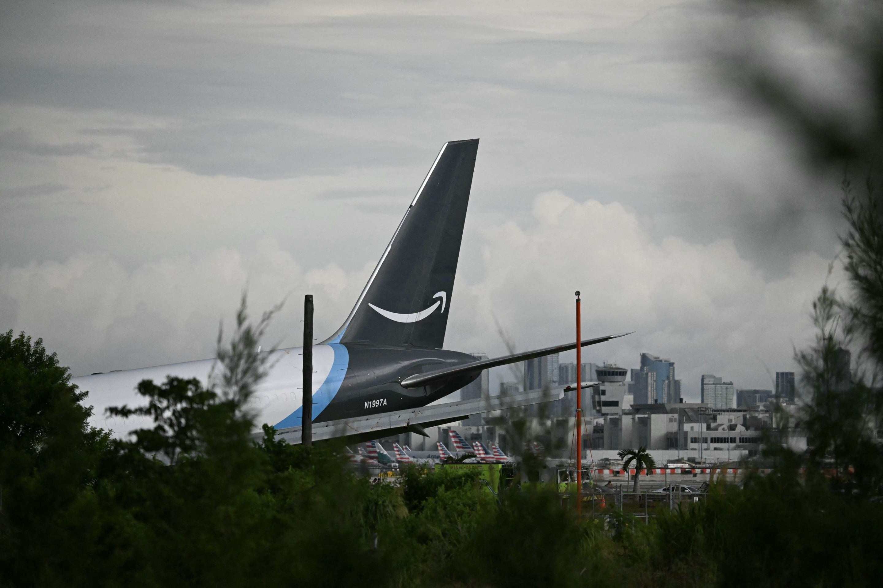 Nas redes sociais, vários vídeos mostram a aeronave atravessada na via, com uma grande coluna de fumaça saindo dos destroços -  (crédito: Chandan Khanna/AFP)