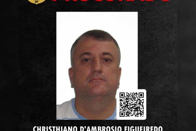 O suspeito é identificado como Christiano D'Ambrosio Figueiredo e está foragido desde 2 de maio de 2026 - (crédito: Divulgação/PCDF) O suspeito é identificado como Christiano D'Ambrosio Figueiredo e está foragido desde 2 de maio de 2026 - (crédito: Divulgação/PCDF)