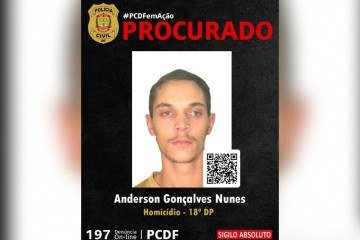 O homem identificado é Anderson Gonçalves Nunes e encontra-se foragido - (crédito: Divulgação/PCDF) O homem identificado é Anderson Gonçalves Nunes e encontra-se foragido - (crédito: Divulgação/PCDF)