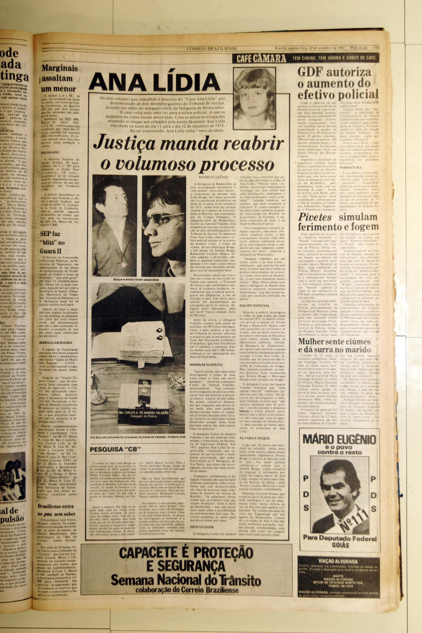   Brasil. Brasilia - DF. Pauta: Comemoracao dos 200 anos do Correio Braziliense. Materias do Correio Braziliense. 16/05/2008. Credito: Reproducao. Reproducao de materia do Correio Braziliense do dia 22 de setembro de 1982 sobre o caso Ana Lidia.1 jun. 2008. 200 anos, Correio Braziliense - origens da Imprensa Brasileira, p. 36.       Caption 