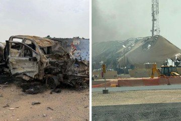Foto sem data de um avião Boeing E-3 Sentry destruído na Base Aérea Príncipe Sultan, a cerca de 100 km a sudeste da capital da Arábia Saudita, Riad -  (crédito: CBS News)