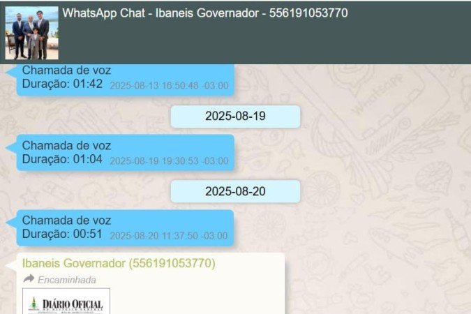 Troca de mensagens entre Ibaneis Rocha e Daniel Vorcaro 