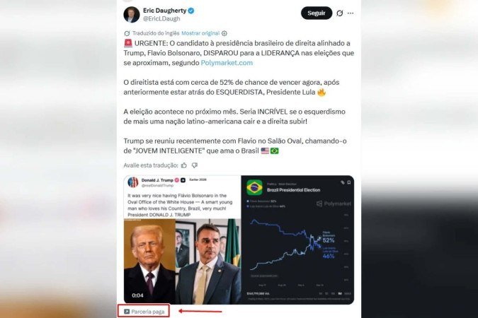 Postagem no X sobre FlÃ¡vio Bolsonaro feita com 