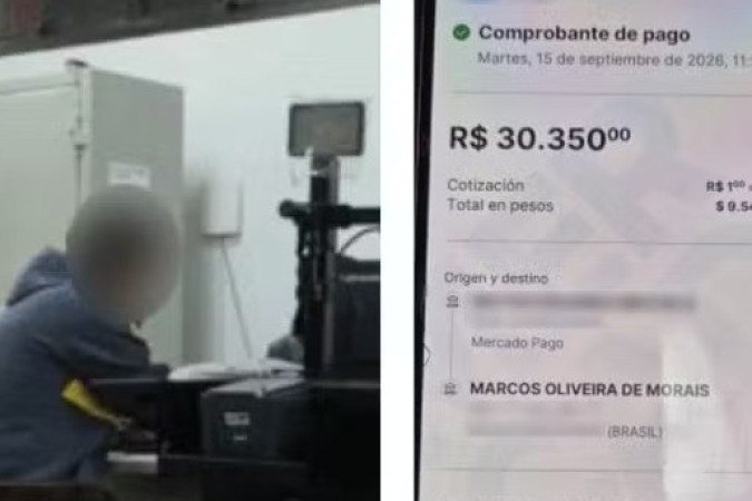 Torcedor argentino e o comprovante do pagamento fraudulento de R$ 30.350,00, elemento-chave no golpe do taxista - (crédito: Reprodução) Torcedor argentino e o comprovante do pagamento fraudulento de R$ 30.350,00, elemento-chave no golpe do taxista - (crédito: Reprodução)